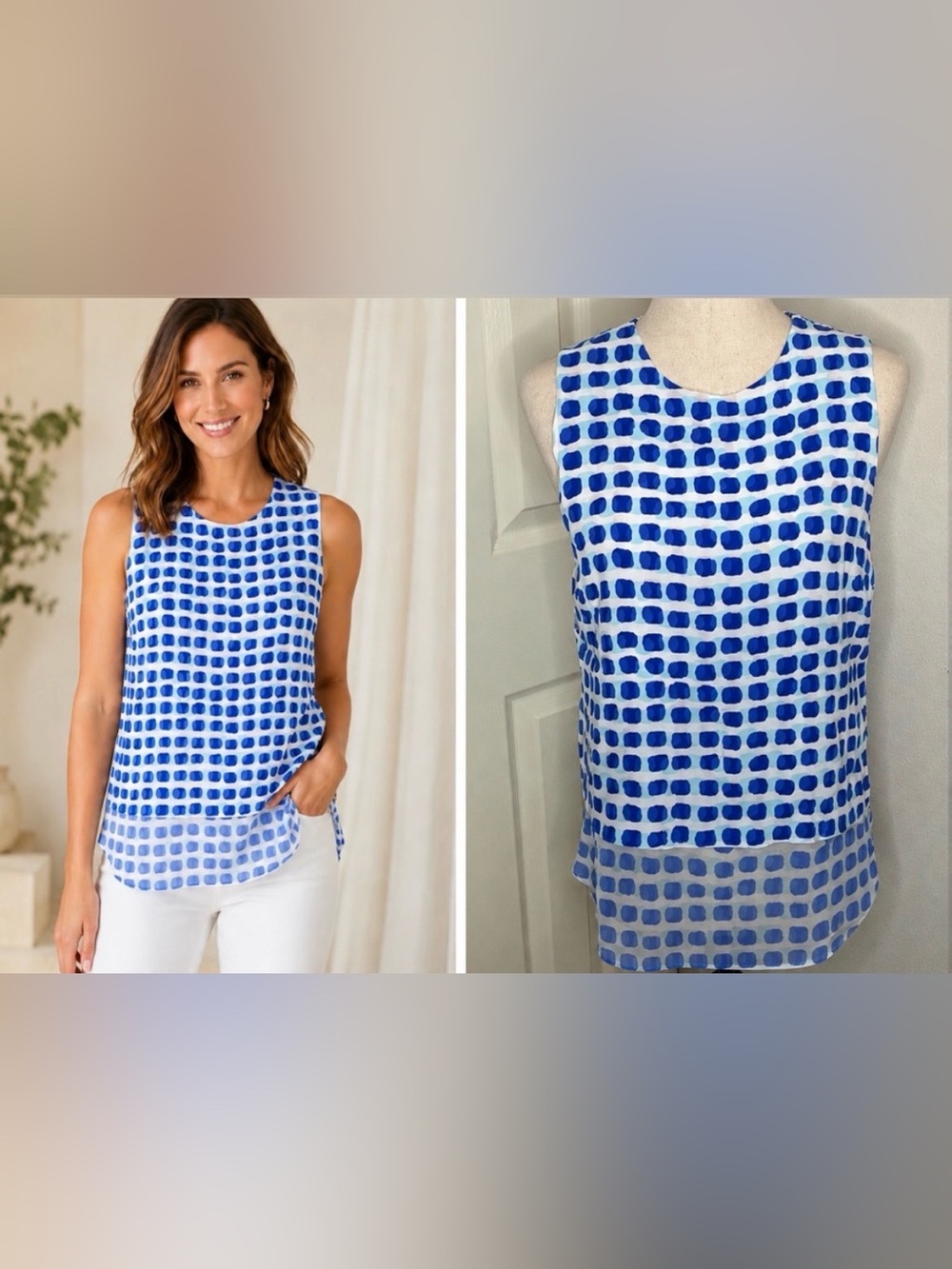KATE SPADE Blue Live Colorfully Island stamp layered tank top Size M Shirttail